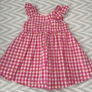 Baby Gap pink lined gingham dress with scalloped sleeves 18-24 months